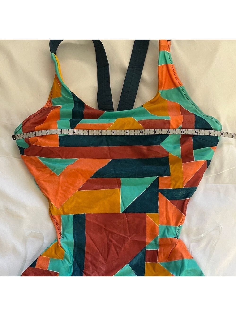 PRANA Neolani One Piece Swimsuit Geometric Pattern Atlantic Seaglass Resortwear - Picture 11 of 16